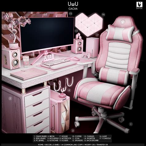 A Computer Desk With A Pink Chair Next To It And A Monitor On Top Of