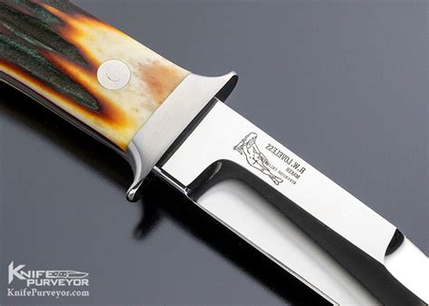 Bob Loveless Custom Knife Amber Stag Double Nude Logo Chute Knife