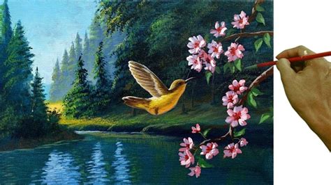 Acrylic Landscape Painting Tutorial Humming Bird And