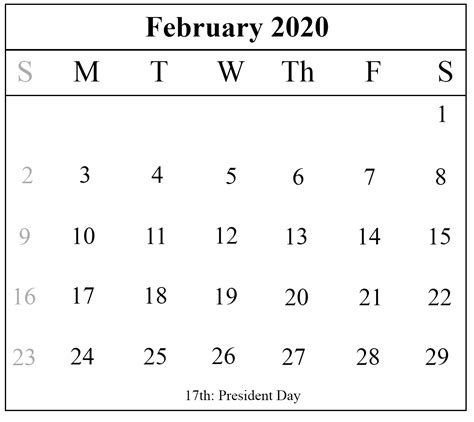 Free February 2020 Printable Calendar Template Pdf Excel Word