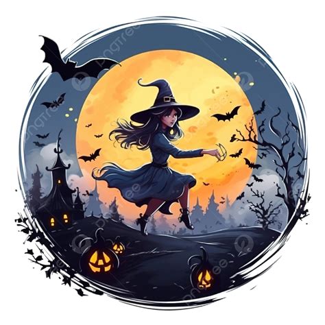 Happy Halloween Celebration Card With Witch Flying At Night Halloween Night Witch Broom