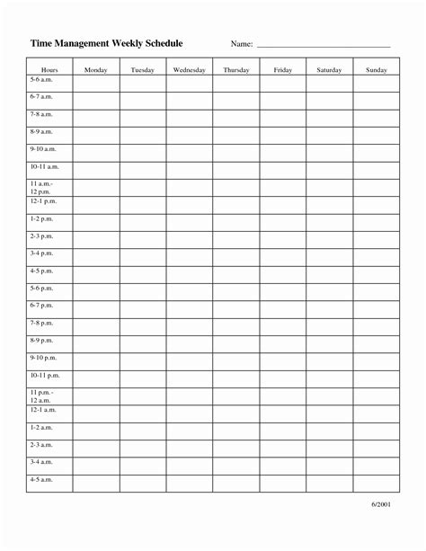 Weekly Schedule With Blank Time Slots