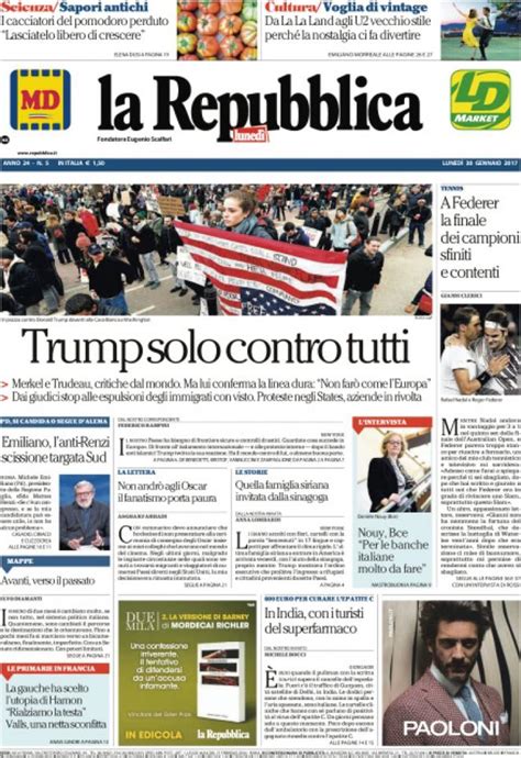 Reportages Quotidiani La Miglior Prima Pagina Di Oggi Lunedì 30 Gennaio La Repubblica