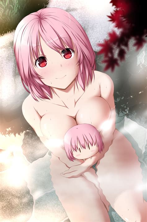 Nori Tamago Touhou Saigyouji Yuyuko Bathing Censored Chibi Naked Onsen