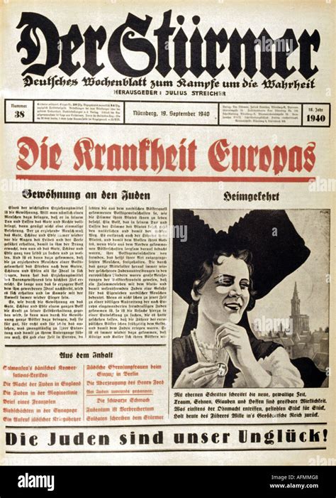 Nationalsozialismusnationalsozialismus Presse Zeitung Der Stürmer Nummer 38 Nürnberg 19