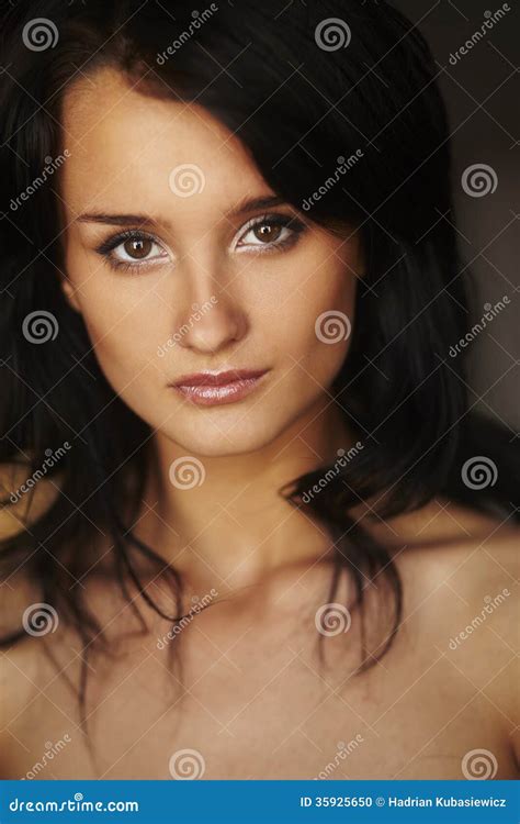 Portrait Of Natural Brunette Girl Topless Stock Photo Image Of Lady