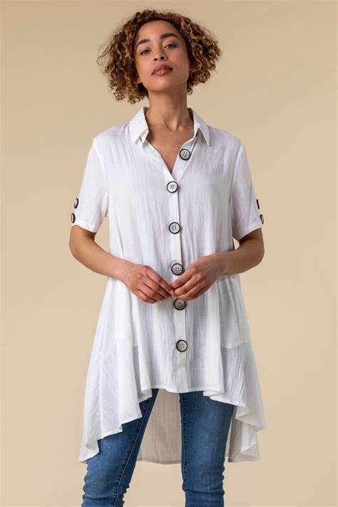 Asymmetric Button Detail Shirt In Ivory Roman Originals Uk