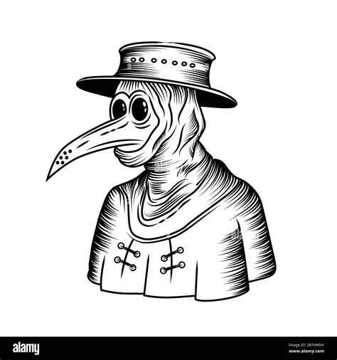 The Black Death A Medieval Plague Doctor Line Engraving Drawing