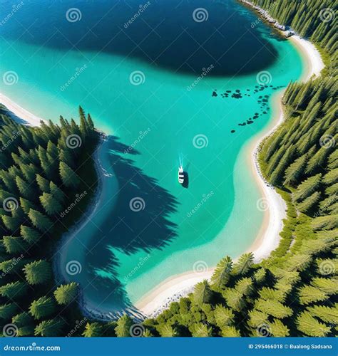 Aerial Picture Of A Sandy Beach And A Coniferous Forest In Taken From