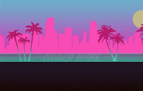 Wallpaper The City Neon Palm Trees Silhouette