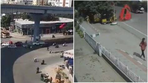 Hyderabad Video Captures Moment Speeding Car Fell Off Flyover India Tv