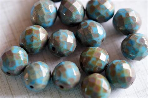 Premium Czech Beads 12mm Columbian Blue Picasso Faceted Etsy