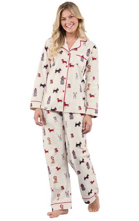 Christmas Dogs Flannel Boyfriend Pajamas In Womens Flannel Pajamas