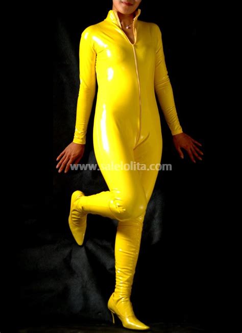 Sexy Yellow Pvc Catsuit For Female