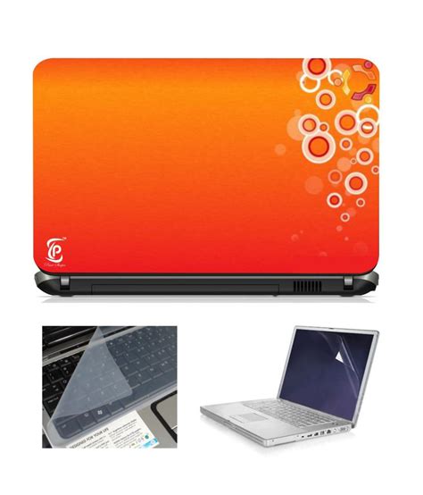 Print Shapes Orange Abstract 3 In 1 Laptop Skin With Screen And
