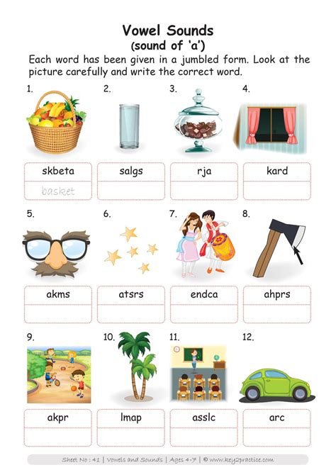 English Worksheets Grade 1 Workbook Vowels And Sounds Key2practice