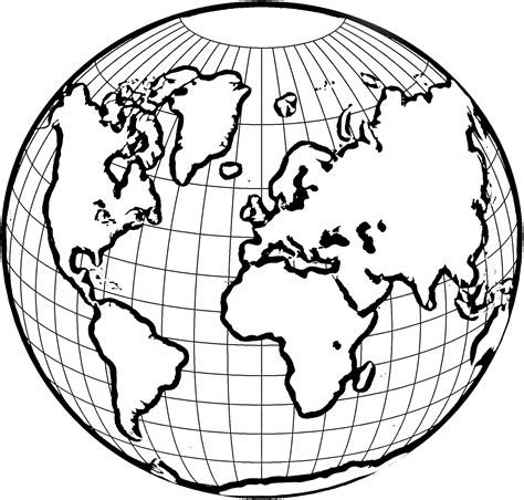 World Globe Line Drawing Sketch Coloring Page