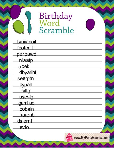 What you'll need to do: Birthday Word Scramble