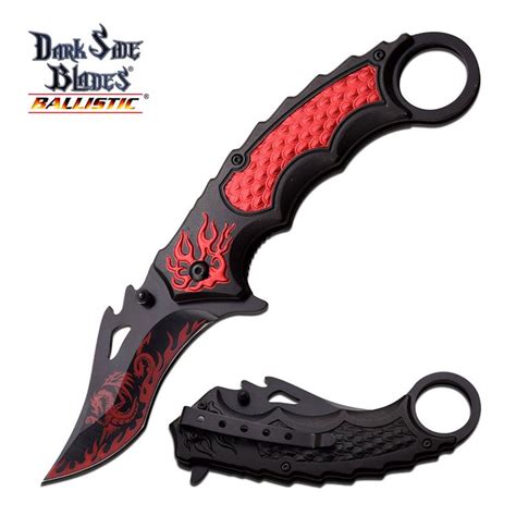 Red Dragon Flame Tactical Karambit Spring Assist Folding Knife