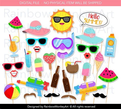 Printable Summer Time Party Photo Booth Props Tropical Party Etsy Nederland