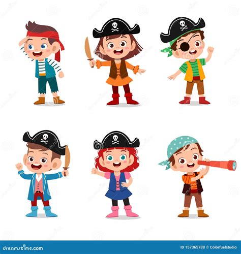 Group Of Cartoon Pirates On A Ship At The Sea Stock Illustration