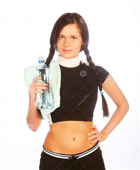 Sporty Woman With Mineral Water Stock Photo Image Of Happy Drink