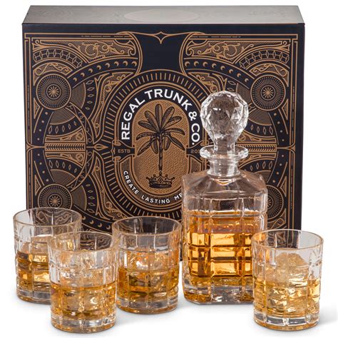 Square Engraved 5 Piece Whiskey Decanter Set — Regal Trunk And Co