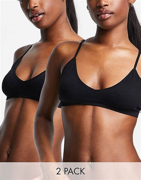 Cotton On 2 Pack Seamless Triangle Bralettes In Black Asos