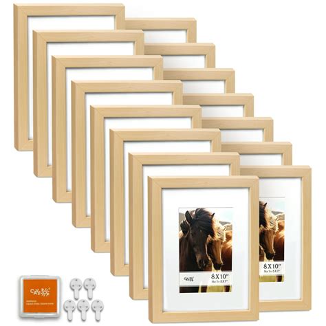 Cavepop 8x10 Natural Wood Picture Frames With Mat To Display 5x7