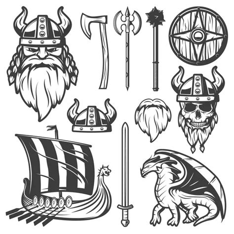 Conjunto De Elementos Vikingos De Color Aislados Sobre Fondo Blanco