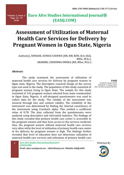 Pdf Assessment Of Utilization Of Maternal Health Care Services For