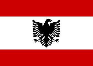 American eagle flag national red ribbon symbol vector illustration. Kosovo: Flag proposals shown at the Kosovo Art Gallery