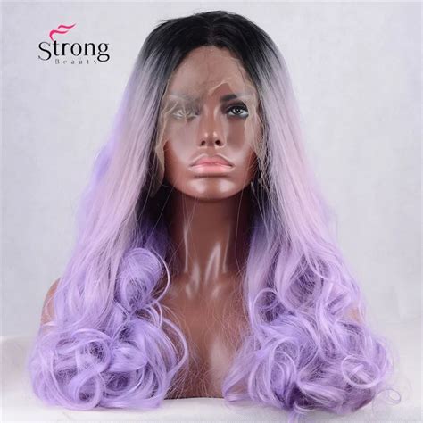 Ombre Purple Lace Front Wigs For Women 2 Tones Dark Black Roots