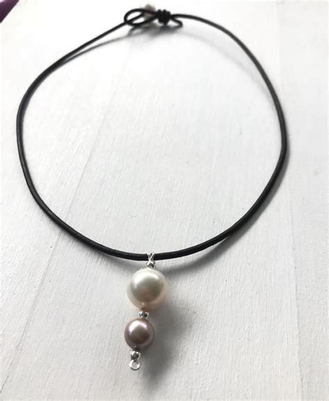 Leather Pearl Choker Freshwater Pearl Necklace Gift For Her Etsy