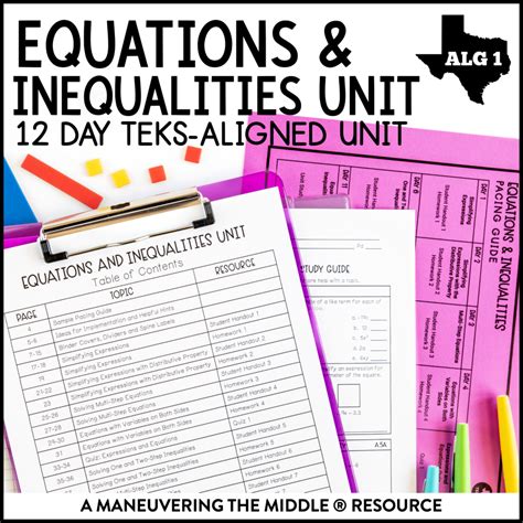 Equations And Inequalities Unit Algebra 1 Teks Maneuvering The Middle