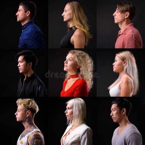 Collage De Vistas De Perfil De Personas Frente A Fondo De Estudio