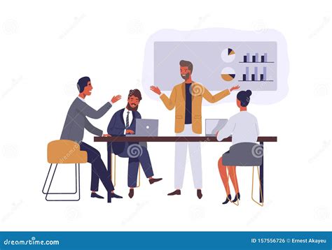 Business Conference Flat Vector Illustration Boss And Employees