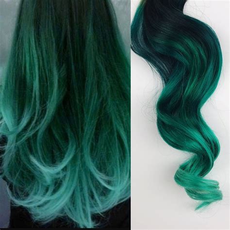 Green Hair Ombre Dip Dyed Hair Clip In Hair Extensions Etsy Green