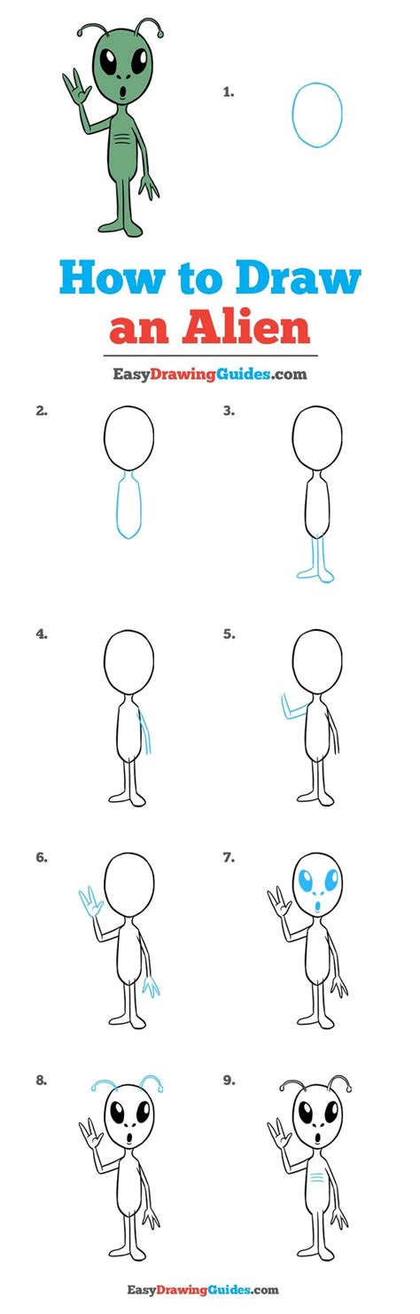 A creative warm gradient line drawing friendly cartoon alien gesturing. How to Draw an Alien - Really Easy Drawing Tutorial