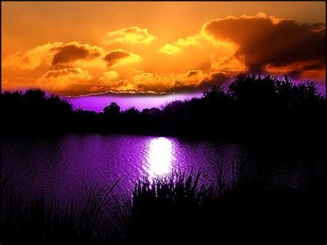 Cool Purple Sunset Over Water Purple Sunset Landscape