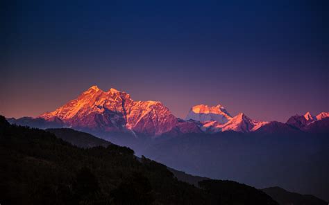 Nepal Himalayas Mountains Trees Evening Blue Sky Wallpaper 1920x1200