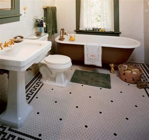 Small bathroom with floors made of limestone. 30 Ideas on using hex tiles for bathroom floors