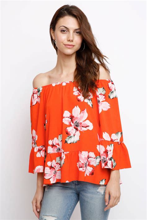Like This Pattern Abbeline Off Shoulder Floral Print Blouse In Red