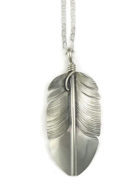 Silver Feather Pendant By Lena Platero Pd4948 Southwest Silver