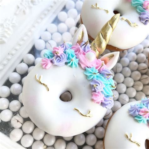 Unicorn Donuts With Pastel Rainbow Icing And A Shiny Gold Dusted Horn