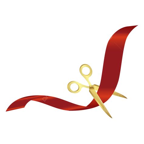 Red Ribbon Cutting And Opening Ceremony With Gold Scissor