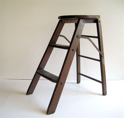 Vintage Wood Step Ladder Rustic Stool Early 20th Century Etsy