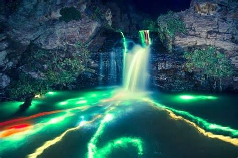 Neon Glow Sticks Into The Northern California Waterfall Long