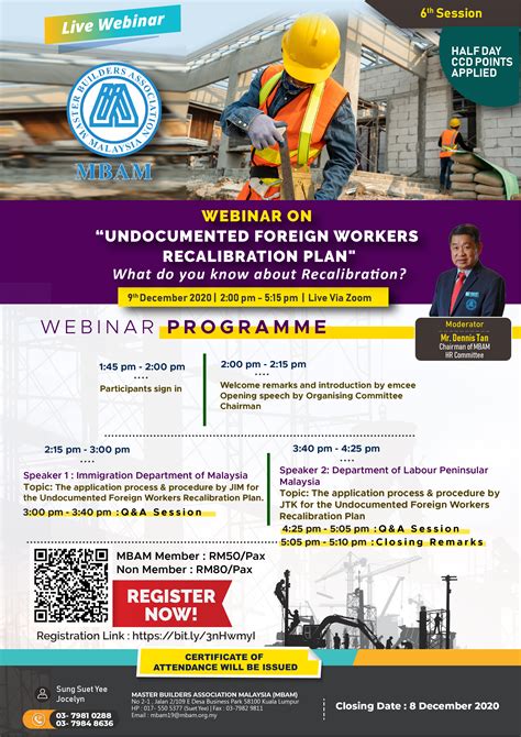 Mbam stands for master builders association, malaysia. WEBINAR UNDOCUMENTED FOREIGN WORKERS RECALIBRATION PLAN ...