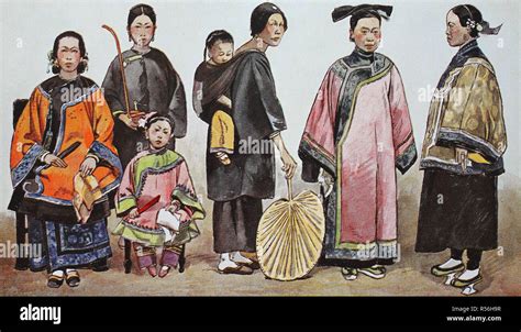 Clothing Fashion In China Around The 19th Century Illustration